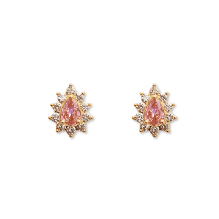 BRINCO ZIRCONIA ROSA MOLDURA CRAVEJADA CRISTAL