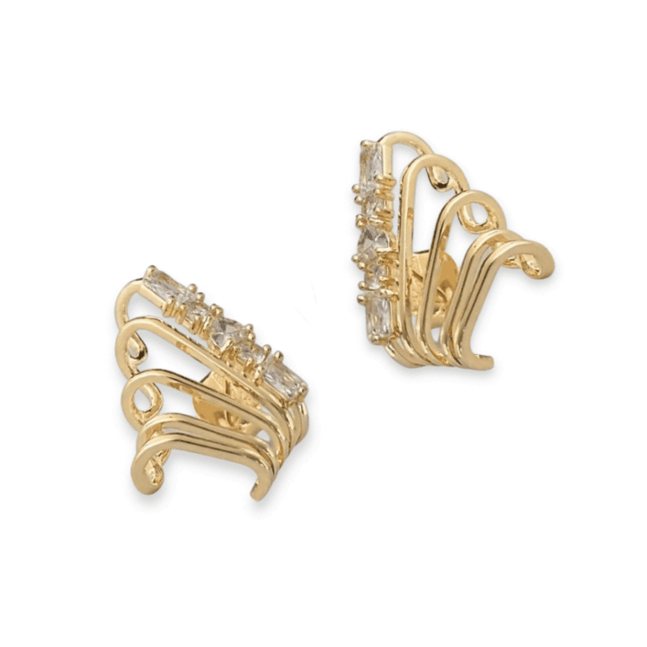 BRINCO EAR CUFF BAGUETE CORAÇAO E QUADRO