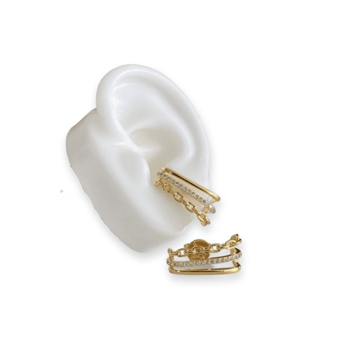 BRINCO EAR CUFF CORRENTE 3 LINHAS CRAVEJADO