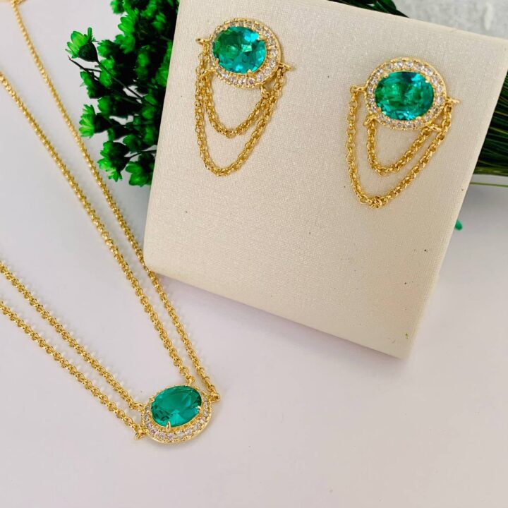 CONJUNTO LUXO ZIRCONIA VERDE ESMERALDA