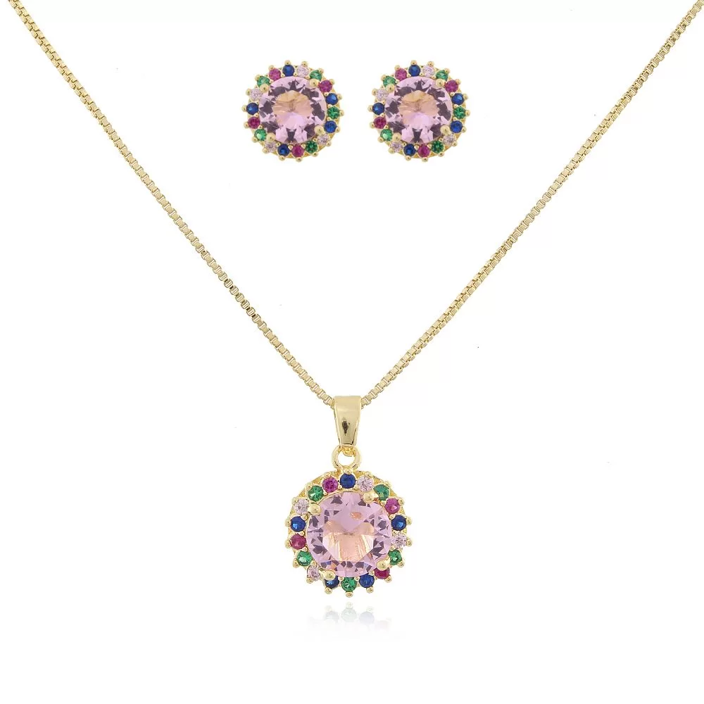 CONJUNTO ZIRCONIA ROSA E COLORIDAS